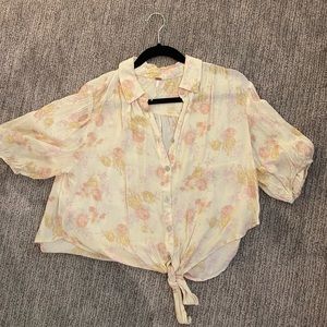 Free people floral crop tie waist blouse